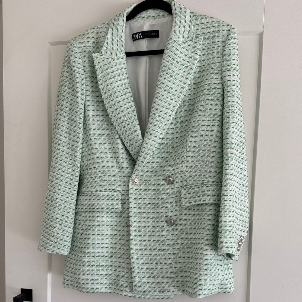 ZARA Mint Green Tweed Blazer